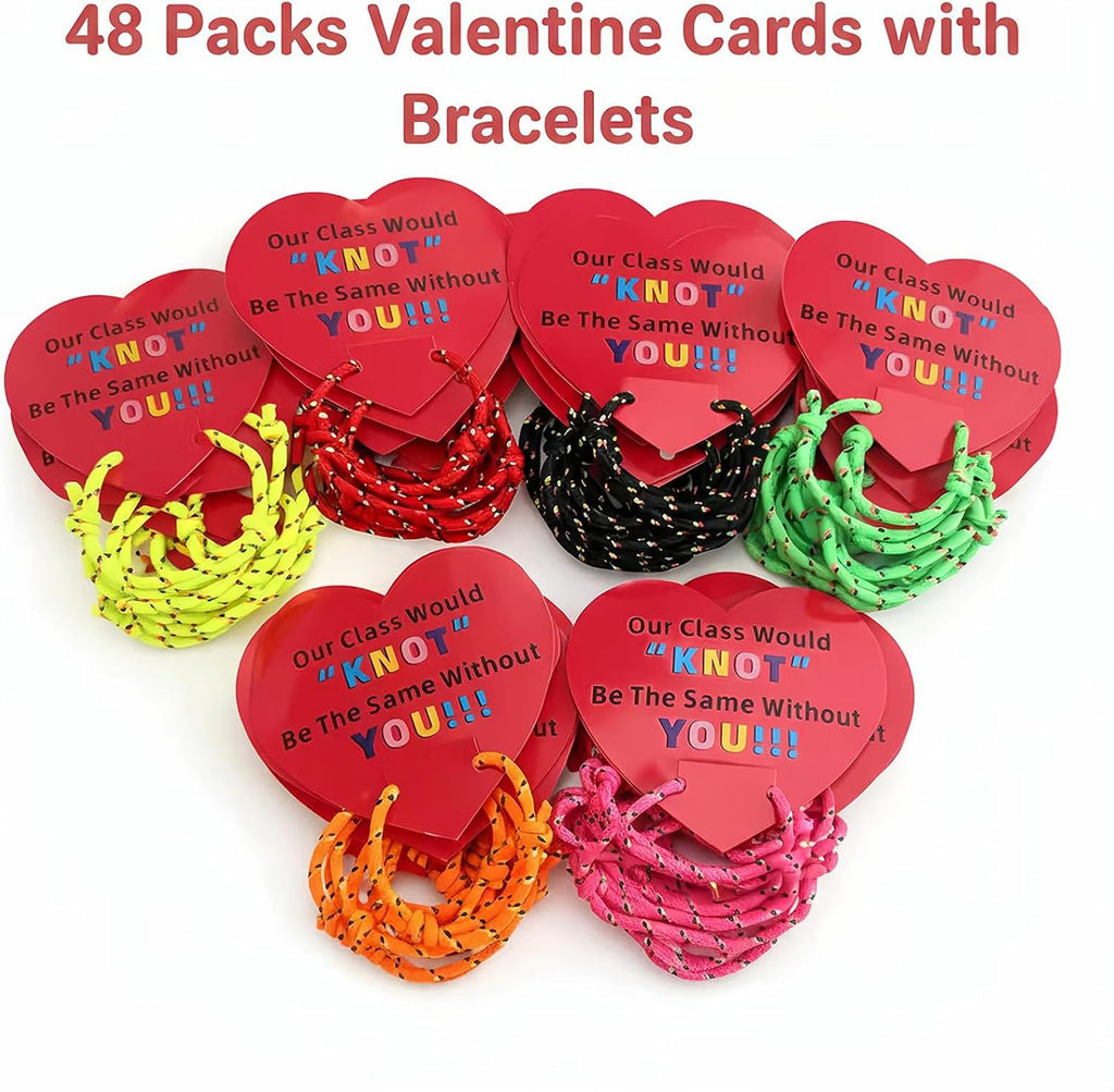 Valentines Day Cards for Kids School: 48 Packs Valentines Day Gifts for Kids Friendship Bracelets with Cards from Teacher Party Favors Classroom Exchange