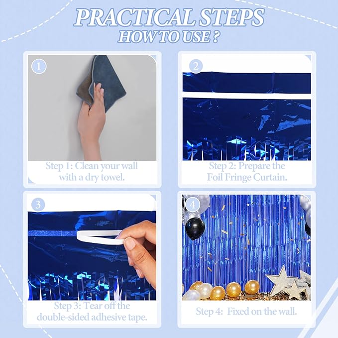 3 Pack Foil Fringe Backdrop - Royal Blue Shiny Tinsel Curtains for Party Decoration/Photo Booth Props - 3.3x8.2 FT Metallic Foil Backdrop for Birthday, Wedding, Graduation, Christmas.