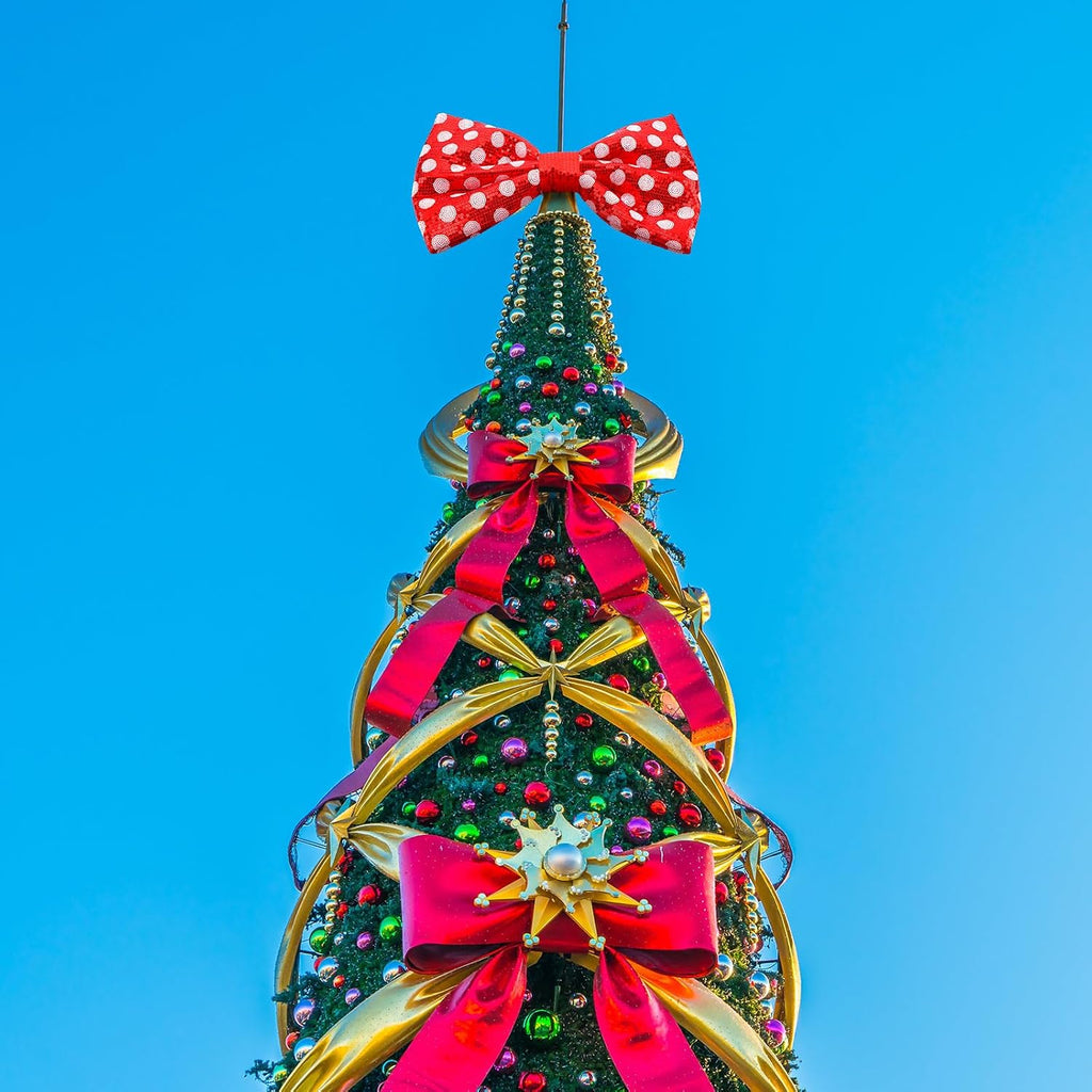Suncalla Red and White Christmas Tree Topper Bow Tree Topper 14x8'' Large Red and White Polka-dot Sequin Bow for Indoor Outdoor Christmas Decoration Xmas Party Favors Holiday Treetop Decoration