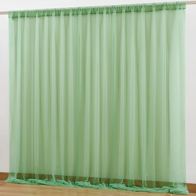 10x10 Green Tulle Backdrop Curtains for Parties, Sheer Backdrop Curtain Wedding Photo Background Drapes for Baby Shower Photography Birthday Party