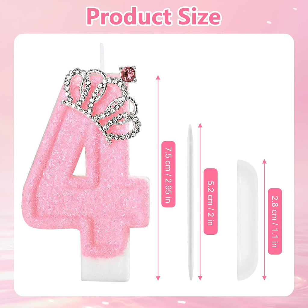 Pink Birthday Candle Crown Number 4 Candles Cake Candle,Pink Birthday Cake Topper Cupcake Decorations Party Decor for Girls and Women Anniversary Celebrations Supplies Favors