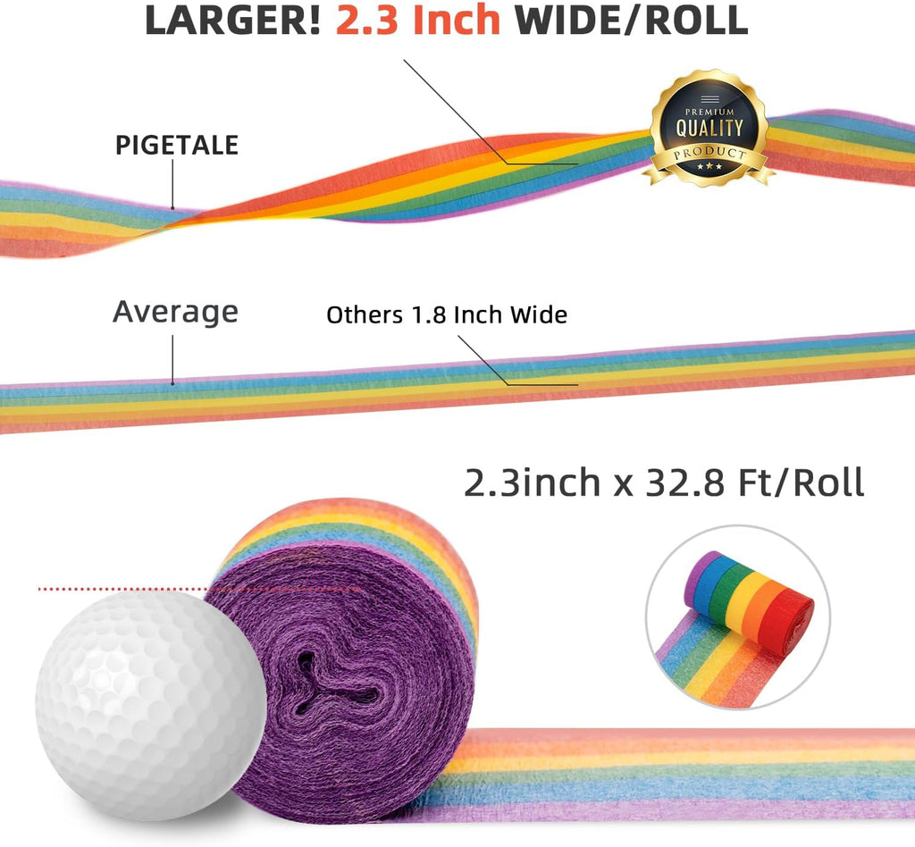 PIGETALE 6 Rolls Rainbow Party Streamers Crepe Paper, Rainbow Party Decorations for Christmas Birthday Wedding Bachelorette Bridal Baby Shower Pride Party Candyland Backdrop DIY Supplies Art Crafts