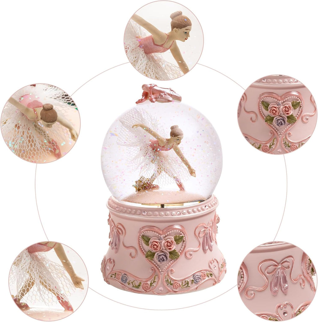 Ballerina Snow Globe Music Box with LED Lights – Classic Ballet Dancer Gift, Clear Glass Globe, Perfect for Ballet Lovers, with Music The Blue Danube