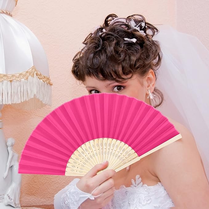 MCEAST 50 Pieces Silk Folding Fan with Bamboo Frames, Handheld Fan Folding Hand Fan Foldable Fan for Wedding Gifts, Party Favors, Home Decoration, Multicolor