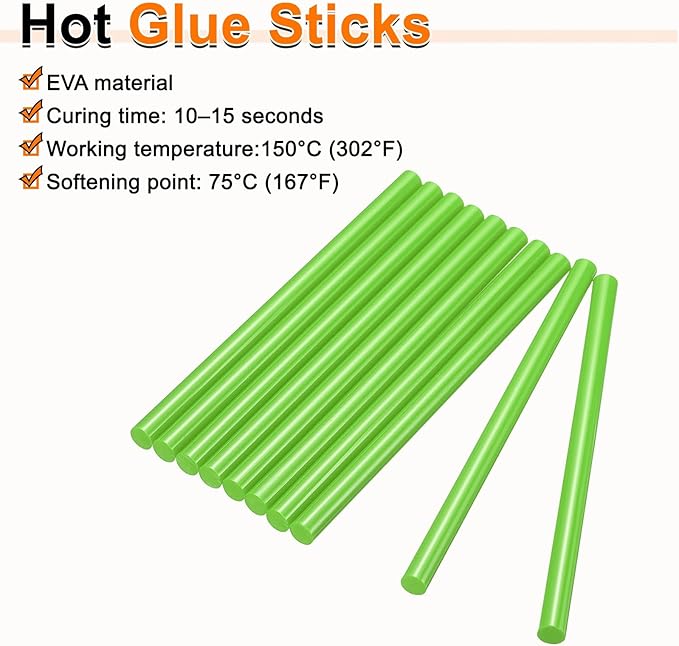 HARFINGTON 10pcs Hot Glue Sticks 0.43" Dia x 9.84" Long EVA Mini Hot Melt Adhesive Glue Stick for Hot Melt Gun Wood Plastic Glass Flowers Fabrics Foam, Light Green