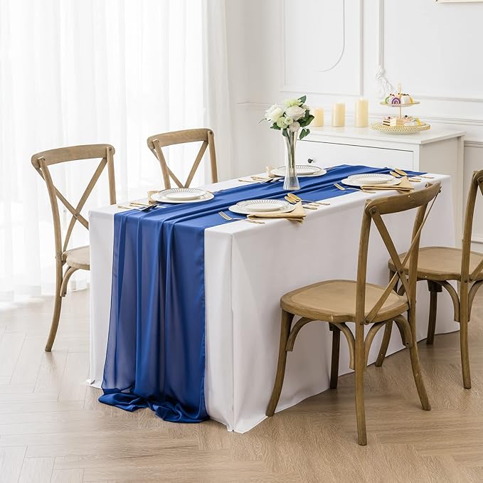 6Pack 9ft Chiffon Table Runner 14x108 Inch Sheer Romantic Table Runner for Wedding Birthday Party Bridal Shower Outdoor Decoration-Royal Blue