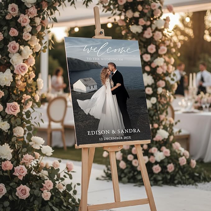 Personalized Wedding Photo Acrylic Welcome Sign – Custom Picture Board with Bride & Groom Names, Elegant Acrylic Wedding Reception Entrance or Ceremony Decoration, Indoor & Outdoor Keepsake Gift #12