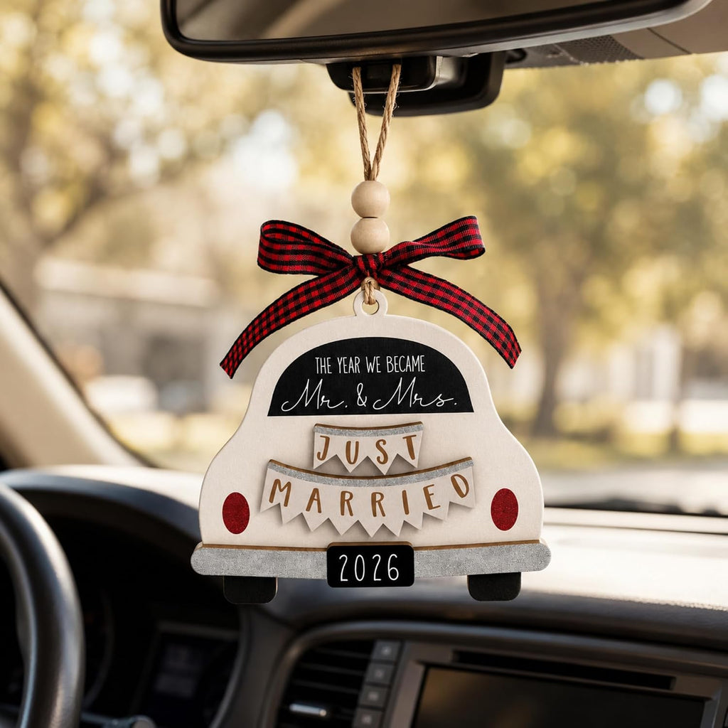 Pawzity Wedding Gifts - Mr and Mrs Gifts - Wedding Gift for Couples 2026, Bride, Newlyweds - Bridal Shower Gift Ideas for Married Newlywed, Future Mr and Mrs - Wood Just Married Ornament 2026