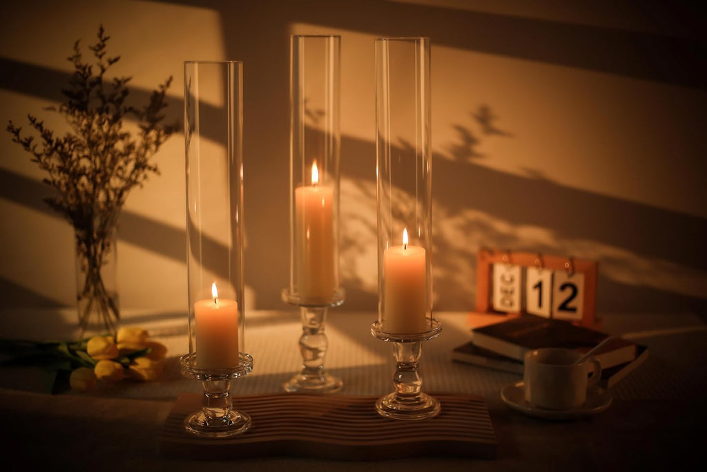 CYS EXCEL 6 PCS Glass Hurricane Tubes (H:14" D:2.5") - Fits Candles up to 2" Wide, Requires Holder Base 2.75" or Wider