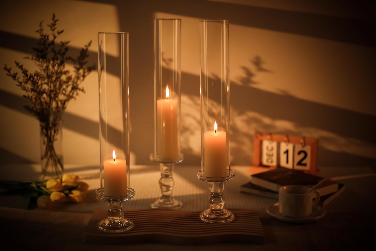 CYS EXCEL 6 PCS Glass Hurricane Tubes (H:14" D:2.5") - Fits Candles up to 2" Wide, Requires Holder Base 2.75" or Wider