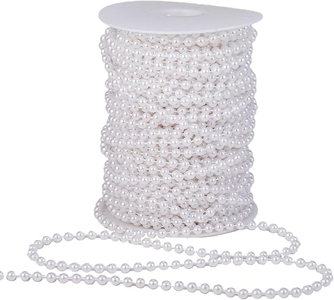 5mm Crafts Faux Pearl Beads Garland Pearl Bead Roll Strand of Pearls to Decorate Floral Centerpieces Wedding Party Favor Christmas Tree(99Feet White)
