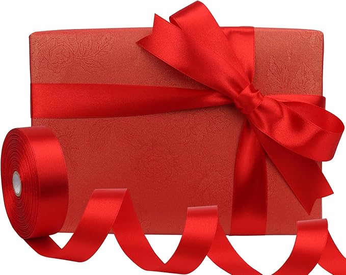 Red Solid Satin Ribbon 1 Inch 50 Yards Solid Polyester Fabric Ribbon for Gift Wrapping Wedding Christmas Baby Shower Birthday Party Decoration Handmade Immortal Flower Craft
