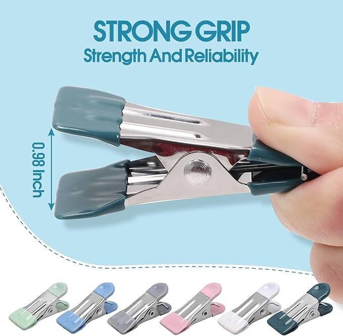 Clothes Pins Heavy Duty 30 Pack, 2.17 Inch Metal Chip Clips, Clothespins for Photo Drying Clothesline Laundry Sock, Bag Clips for Food Kitchen Stainless Steel with Rubber, 6 Colors