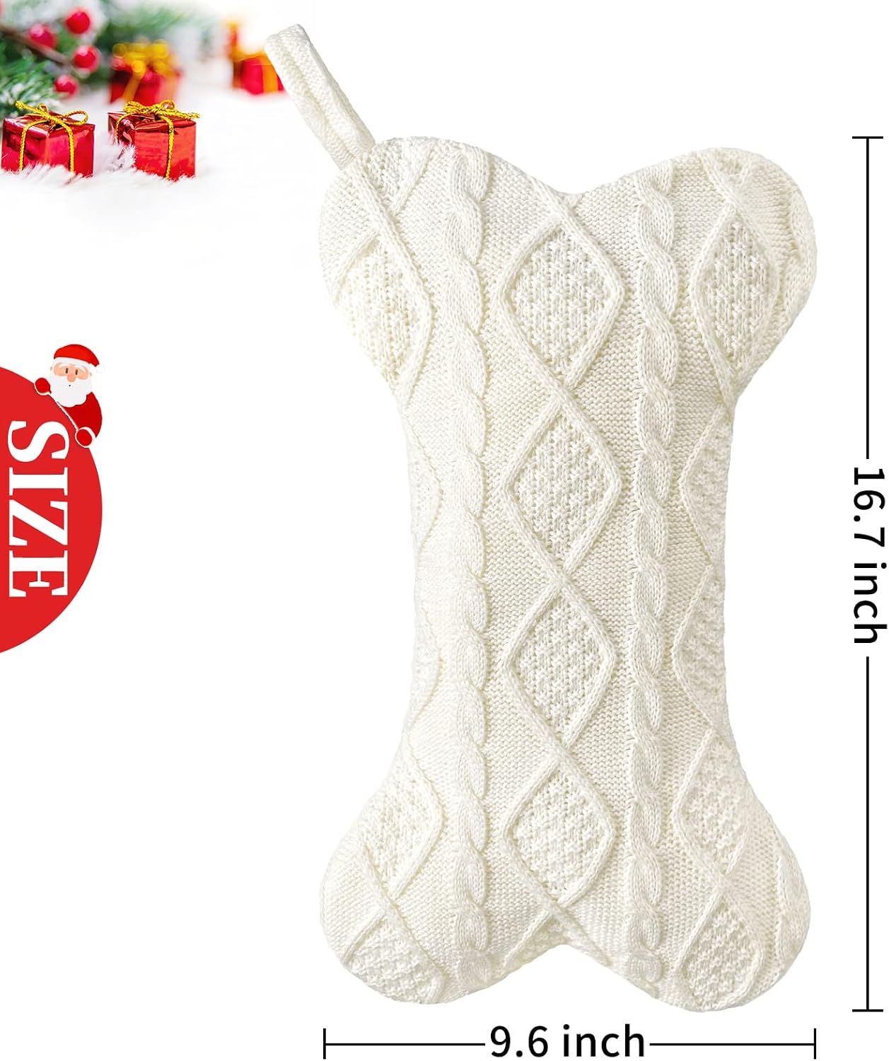 Malier Dog Christmas Stocking, Knit White Christmas Stocking for Dogs, Bone Shape Dog Stocking Christmas Large Pet Stockings Hanging Dog Christmas Stocking for Dogs Cats Pets (White)