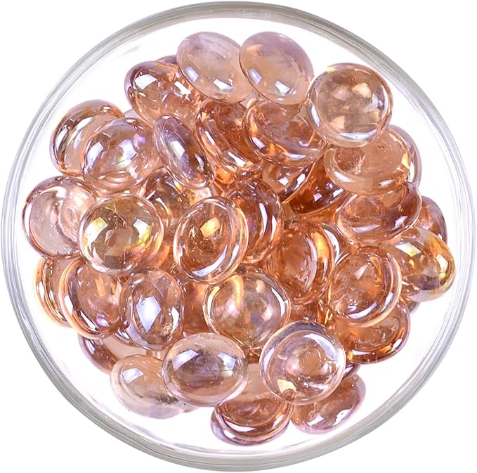 KINGOU Flat Glass Gems/Marbles/Stones/Beads for Vase Filler, Table Scatter, Games - 1 Lbs (17-19mm, Approx. 3/4") (Pink, Standard)