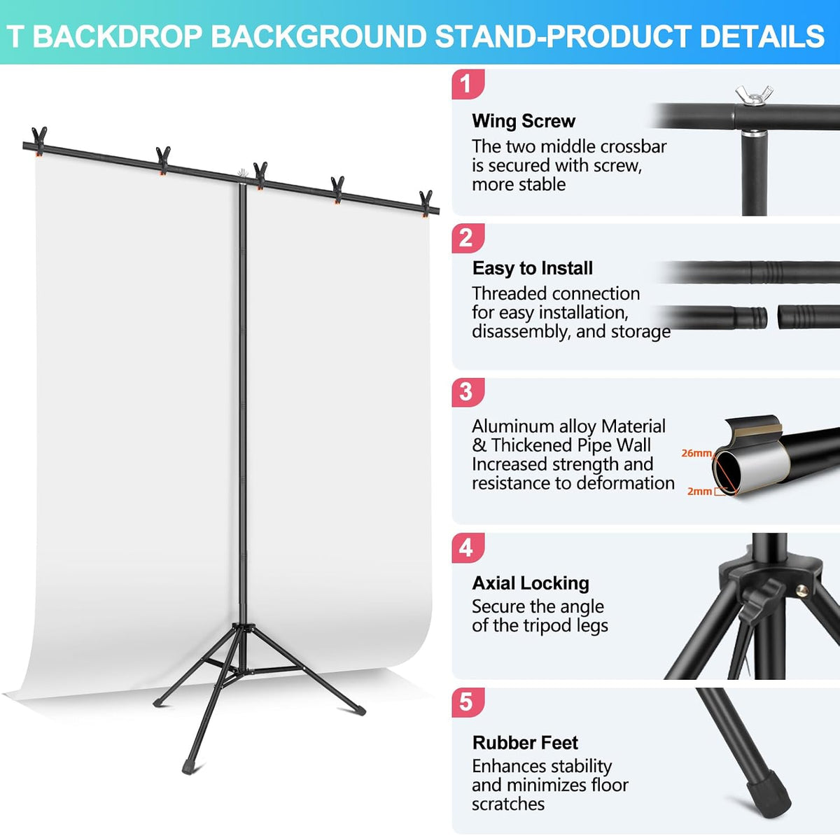 White Backdrop with Stand for Photoshoot, 5X7ft White Photo Backdrop with T S...
