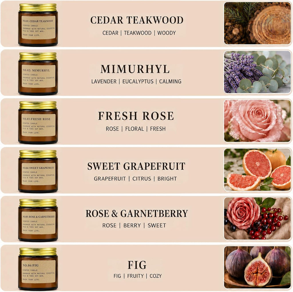 6 Pack Candles for Home Scented Aromatherapy Candle Gift Set for Women Soy Wax Long Lasting Amber Jar Candles Gift for Birthday Mother's Thanksgiving Day Present