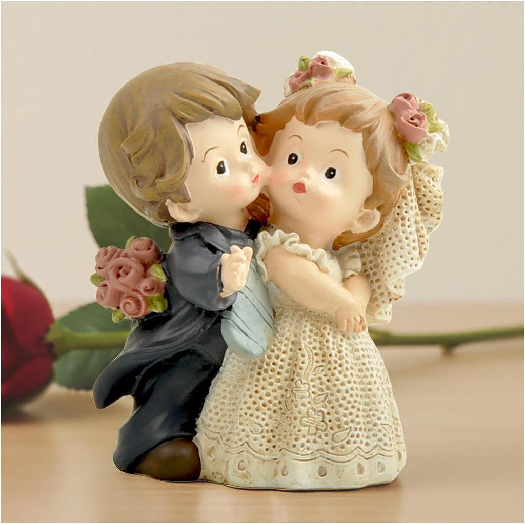 Bride and Groom Figurine, Romantic Wedding Couple Statue, 3.15 Inch | Hand-painted resin wedding cake topper with floral details for reception tables, keepsake displays and romantic gifts