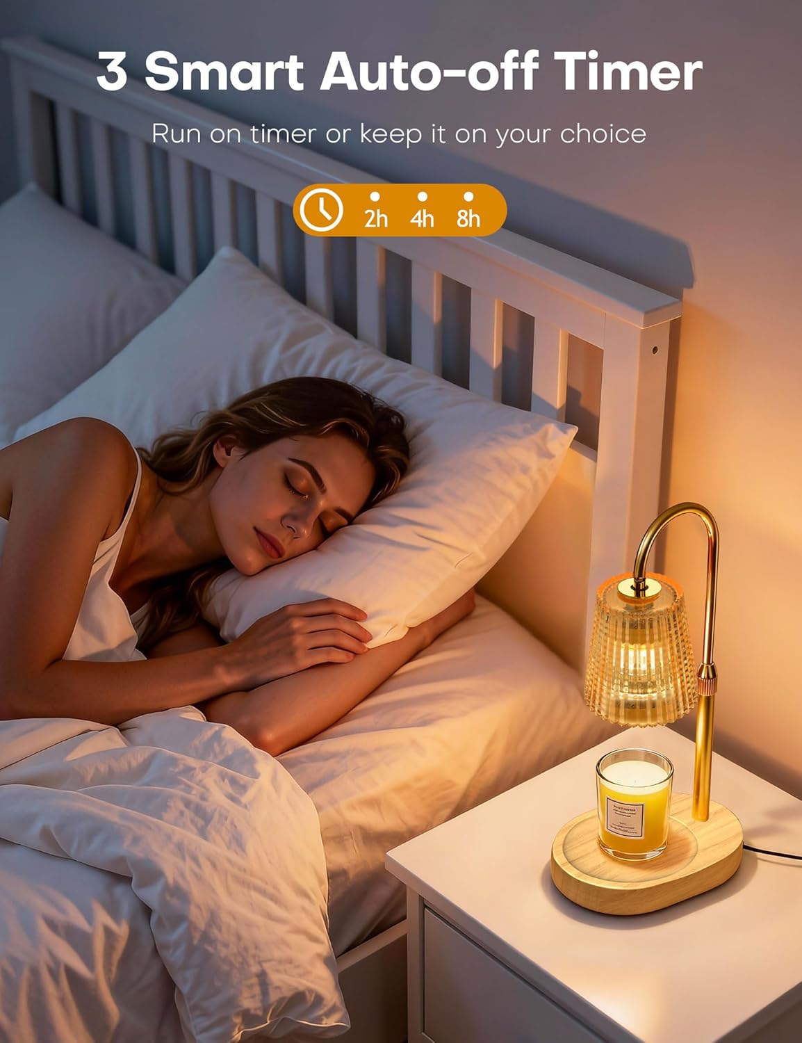 Candle Warmer Lamp with Timer Dimmer Adjustable Height, Electric Wax Melts Warmer for Jar Candles, Birthday Christmas House Warming Gifts for Women Mom, New Home Bedroom Decor with 2 Bulbs