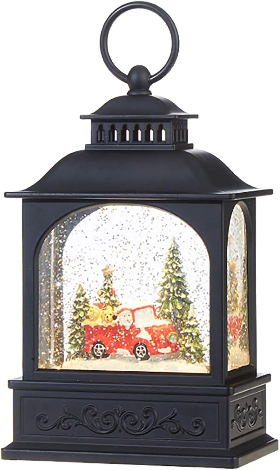 RAZ Imports Dogs in Red Truck Scene Lighted Water Lantern Christmas Snow Globe with Swirling Glitter