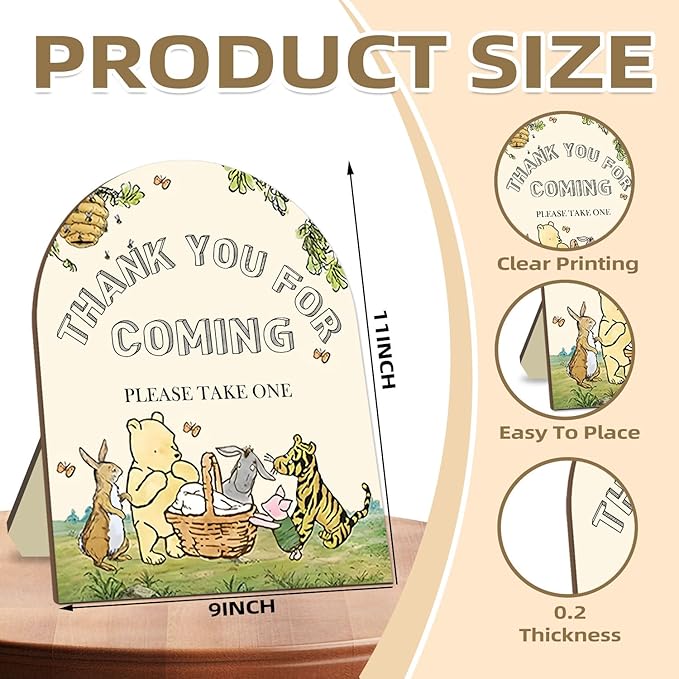 Winnie Bridal Shower Favors Sign, Winnie Decor Bridal Shower Gifts for Guests, Classic Pooh Thank You for Coming Please Take One Sign, Cute Animals Decor Baby Shower Party Supplies 9 * 11IN