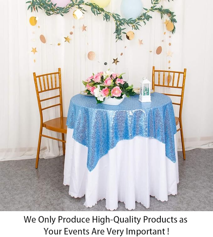ShinyBeauty Sequin Tablecloth Square 54x54-Inch Baby Blue Table Cloths for Round Table Light Blue Sequin Fabric Tablecloth Overlay Glitter Tablecloth Linen for Parties Small Square Tablecloth