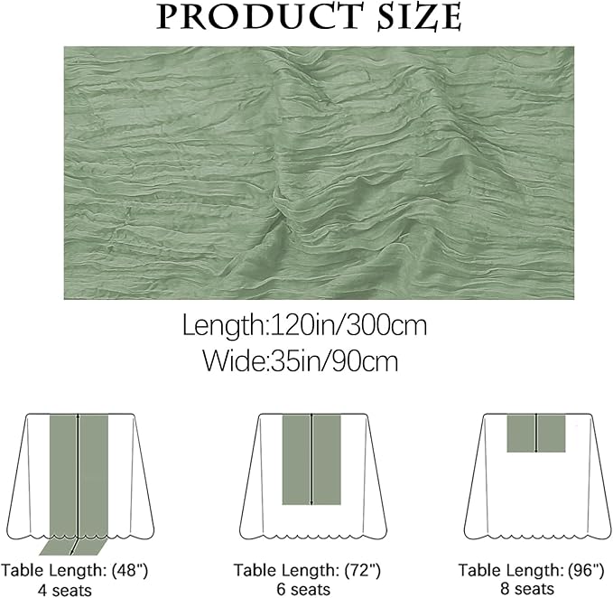 4 Pack Sage Green Cheesecloth Table Runner 35x120 Inch Boho Gauze Fabric Cheese Cloth Table Runner 10Ft Rustic Romantic Sheer Table Runners for Wedding Party Bridal Baby Shower Long Table Decoration