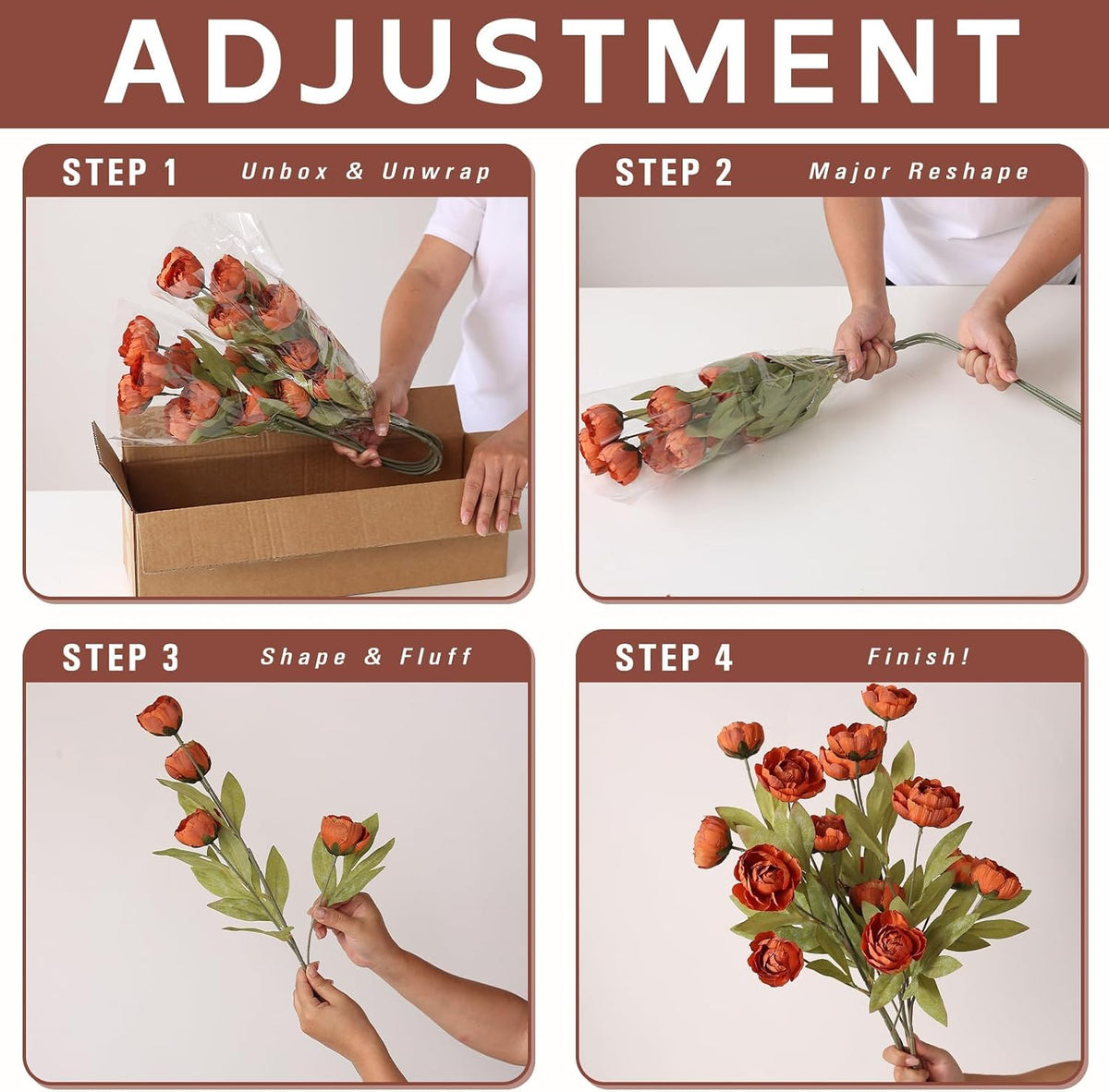 27" artificial fall peony silk flower stems for showing dimensions