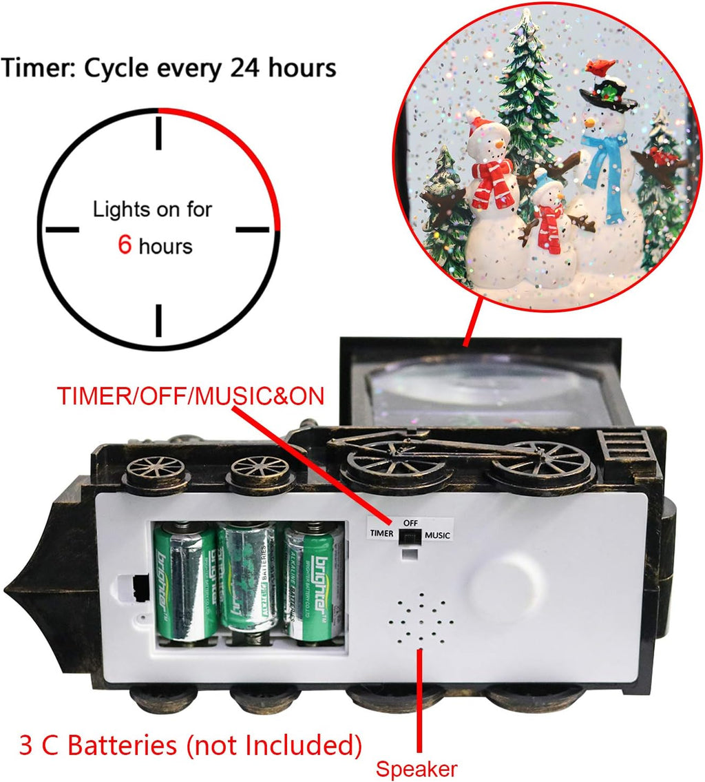 GenSwin Christmas Train Snowman Battery Operated Musical Lighted Water Snowing Glittering Snow Globe Lantern with Timer, Christmas Home Decoration and Gift(Copper)