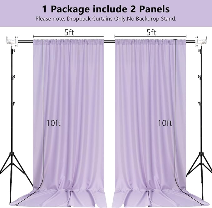 MEETSKY Lavender Backdrop Curtain for Parties Wedding Light Purple Background Curtains Backdrop Rod Pocket Drapes Fabric Decoration for Birthday Gril Party Baby Shower Photoshoot, 5ft x 10ft, 2 Panels