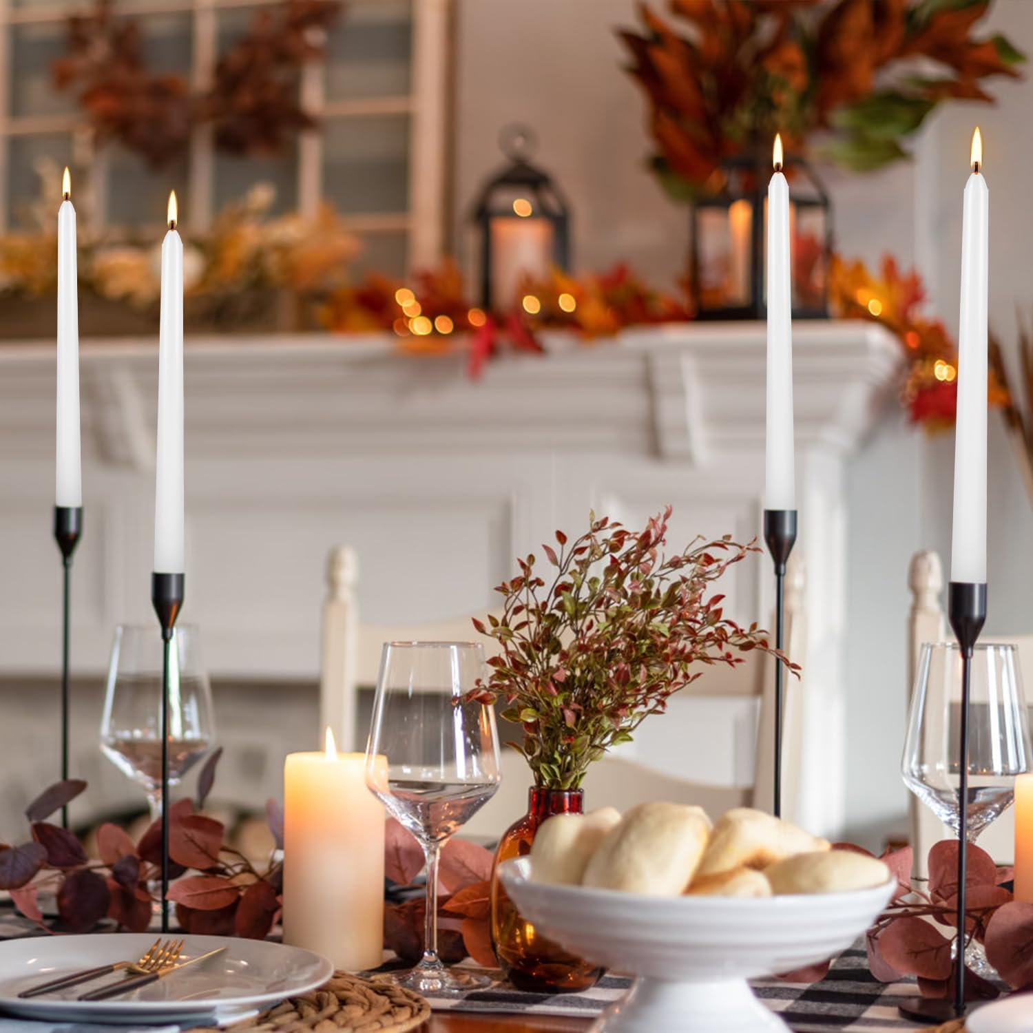 WPONSZU 50 Pack White Taper Candles, 7-8 Hours Burn Time, Unscented, Smokeless and Dripless, 4/5 x 10 Inch for Christmas,Household,Dinner,Wedding,Valentine's Day,Party and Home Décor Candlesticks