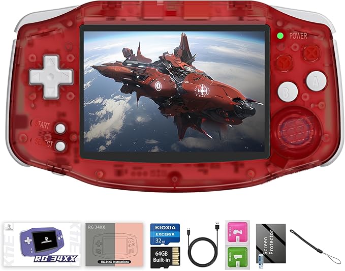 RG34XX Retro Handheld Game Consoles RG34XX Classic Retro Gaming Console 32+64G Card Preloaded Games 5000+ rg34xx Portable Gaming Console Linux 64-bit 3500mAh Battery WiFi Bluetooth HD and TV Output red