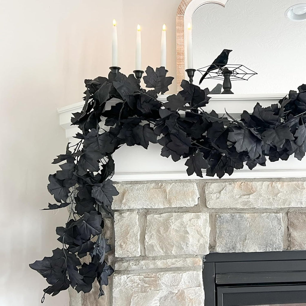 cqure black maple leaf garland, 12pcs halloween garland, view 9
