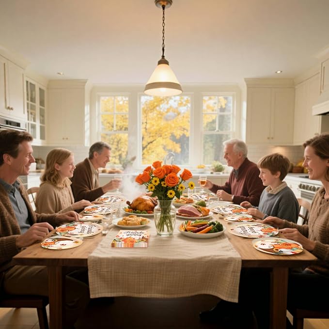 Friendsgiving Plates and Napkins Sets for 50 Guests, Thanksgiving Paper Plates and Napkins Party Supplies for Thanksgiving Friendsgiving Party Decorations