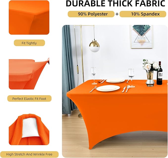 2-Pack 4ft Spandex Table Covers for Rectangular Folding Tables - Wrinkle Resistant Stretch Tight Table Cloths - Ultimate Fitted Table Protector for Parties, Banquet, and Wedding