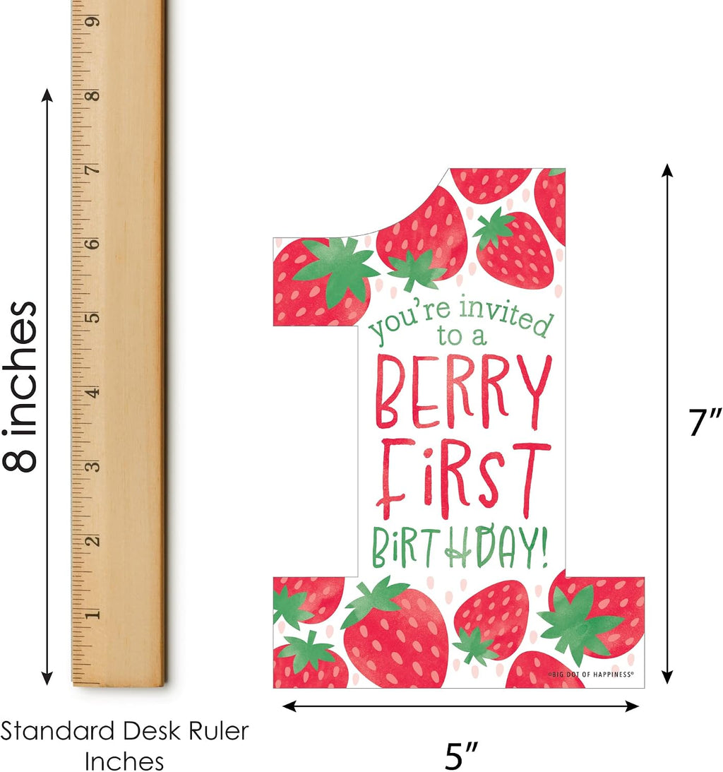 Big Dot of Happiness Berry First Birthday - Sweet Strawberry - Shaped Fill-In Invitations - Fruit 1st Birthday Party Invitation Cards with Envelopes - Set of 12