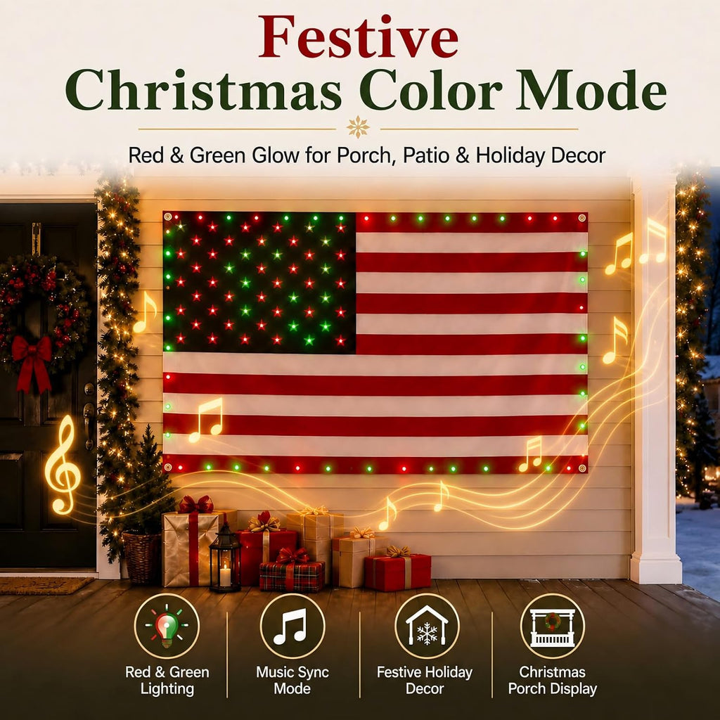 smart lighted american flag 3x5 ft, app control showing dimensions