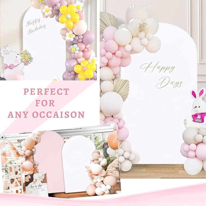 SoarDream 7.2FT Wedding Arch Cover White Spandex Fitted Wedding Arch Stand Covers Fitted for Round Top Chiara Arch Cover Fabric Stretchy Backdrop for Bridal Baby Shower Birthday Party Balloon Decor