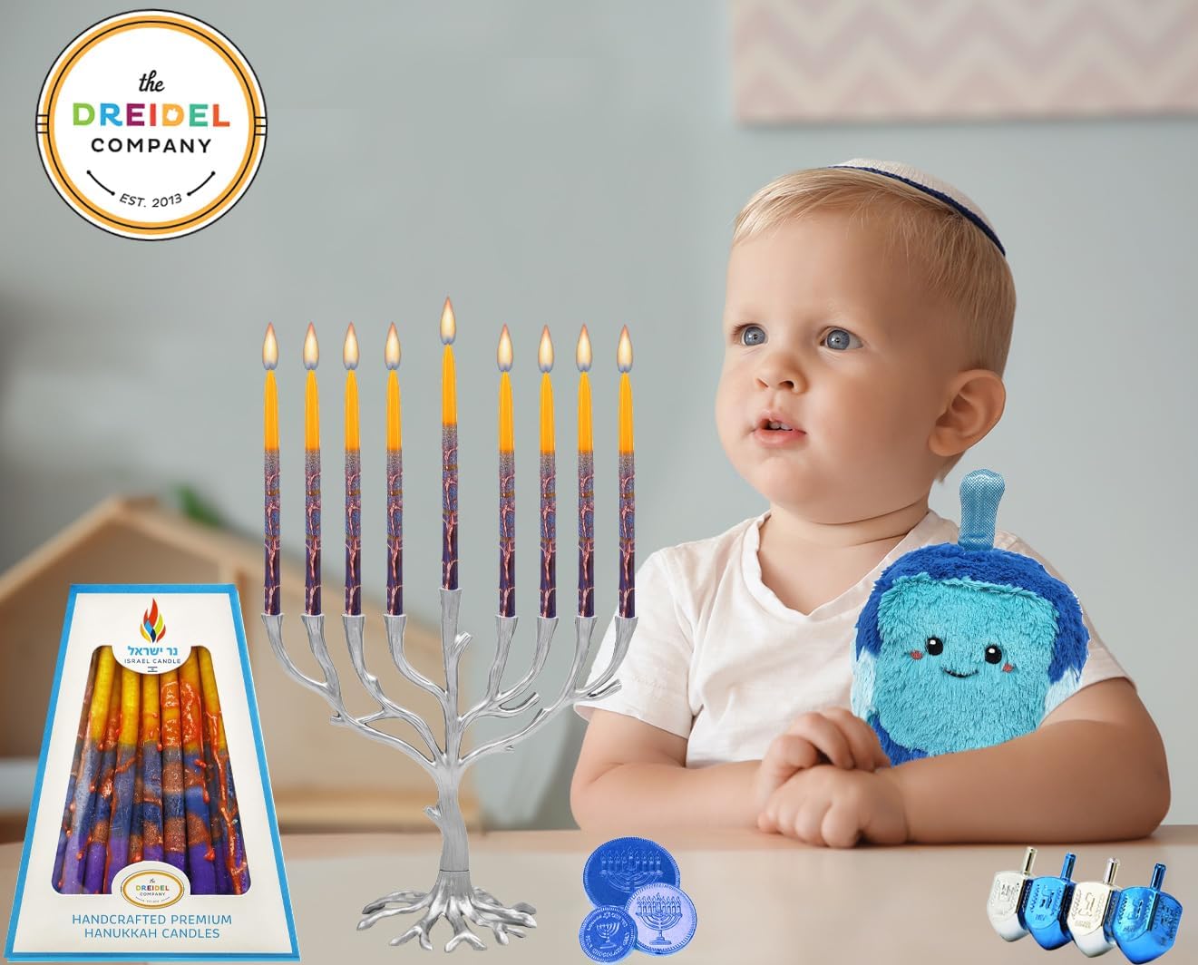 Hanukah Candle Dripless Chanukah Hanukkah Candles Decorative Purple, Blue, Orange Orange Frosted Stripes - 45 Candles 1-Hour Burn Time
