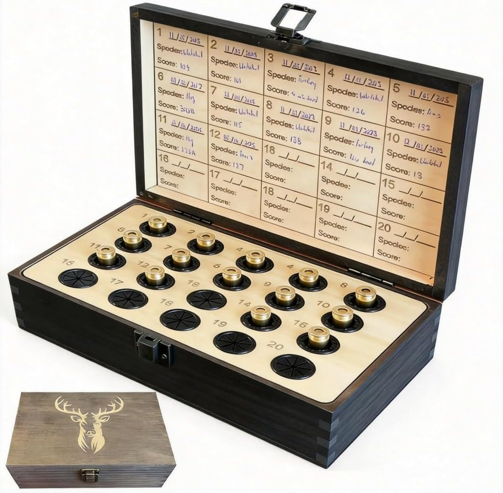 Hunting Memory Box - The Hunter’s Legacy Wooden Keepsake Box with Shell Slots, Notes Chart & Hidden Layer for Storing Deer Hunting Tags, Photos & Keepsakes (Black)