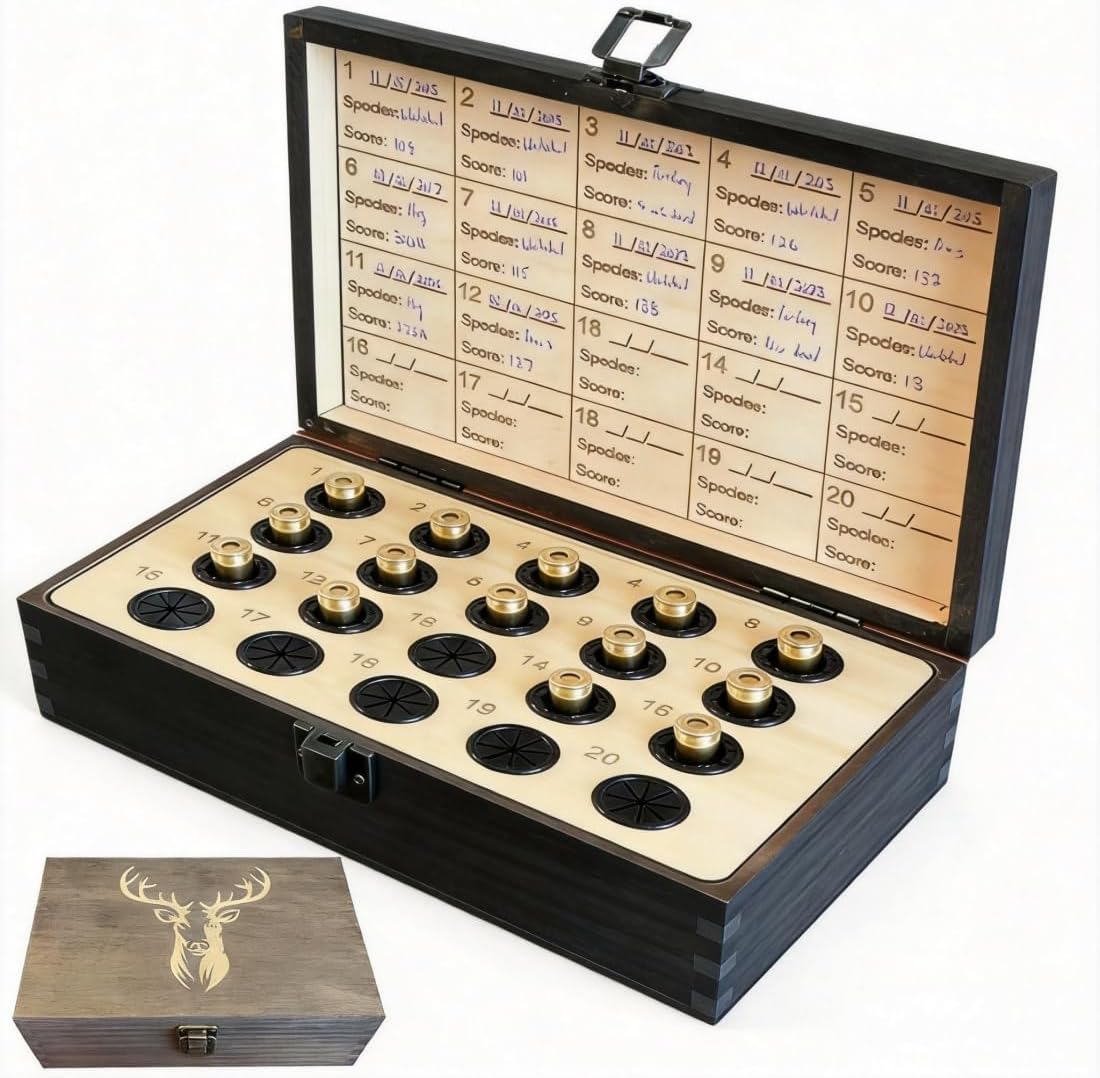 Hunting Memory Box - The Hunter’s Legacy Wooden Keepsake Box with Shell Slots, Notes Chart & Hidden Layer for Storing Deer Hunting Tags, Photos & Keepsakes (Black)