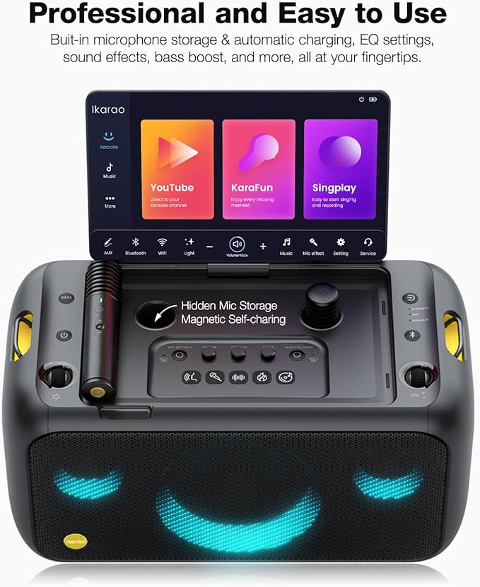 Ikarao Karaoke Machine for Adults, with Lyrics Display Built-in 13.3" Screen, Truly All in One Karaoke Machine with 2 Wireless Microphone (Hidden & Self Charging), 460W Bluetooth Speaker for Party, TV