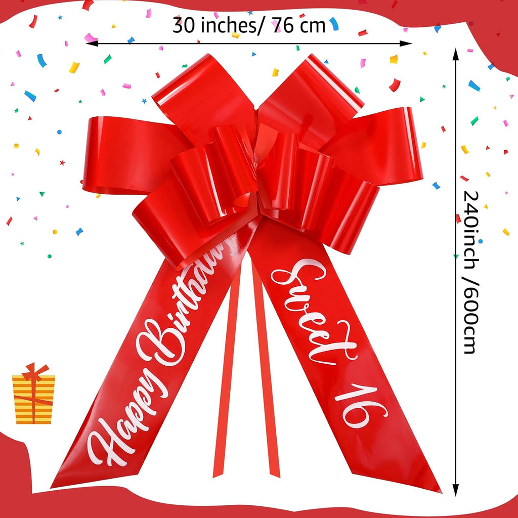 Wonderjune 30 Inch Big Car Bow - Giant Sweet 16 Birthday Bow Gift Wrapping Decoration for Surprise Party, Birthday Decorations(Red)