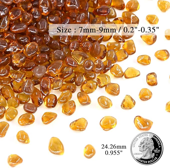 Hilitchi Glass Stones Non-Toxic Beautiful Smooth Vibrant Colors Vase Filler, Table Scatter, Aquarium Fillers, Gems Displaying, Gem Glass Confetti [Amber Stone Aprox. 1lb(455g)/Bag]