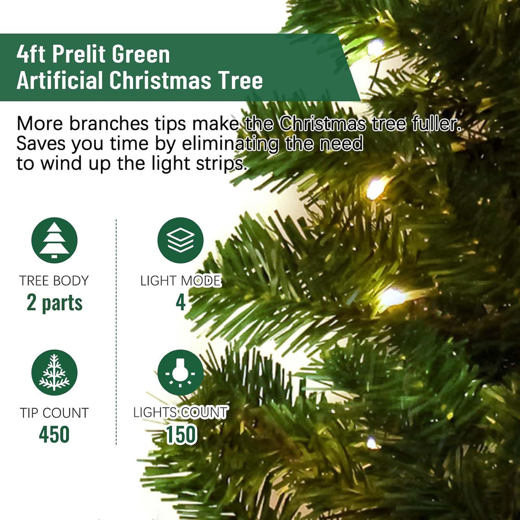 4ft green prelit artificial christmas tree,arbol de navidad shown in use