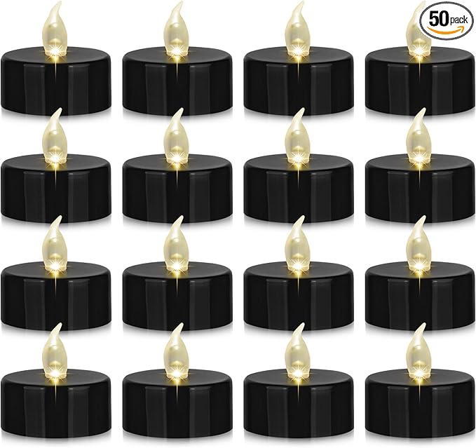 Nancia 50PACK Flameless LED Tea Lights Candles, Realistic and Bright Flickering Long Lasting 200Hours Battery-Powered, Ideal Party, Wedding, Birthday, Gifts Home Decoration Black