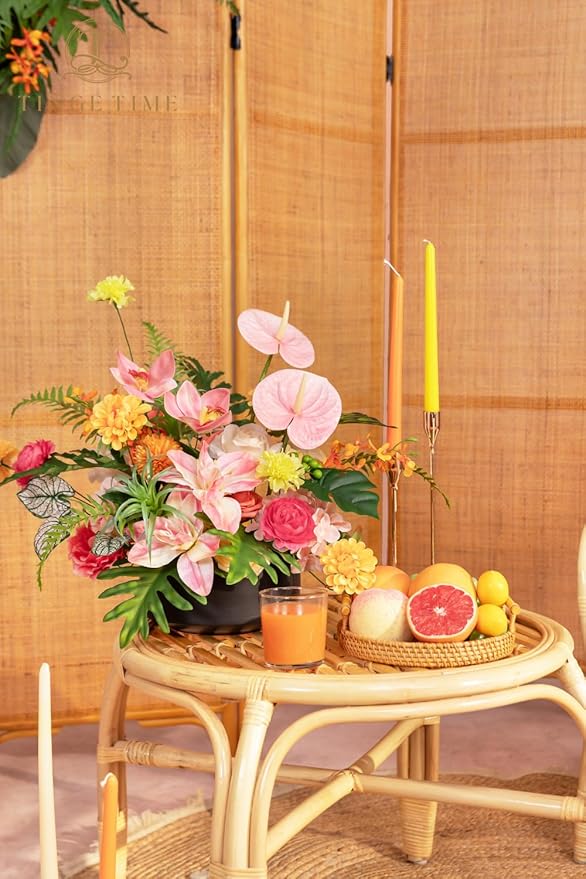 TINGE TIME Artificial Flowers Tropical Citrus & Pink Flower Combo for DIY Summer Wedding Bouquets Table Centerpieces Arrangements Party Baby Shower Home Decorations