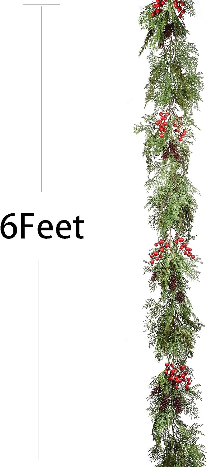 christmas pine garland, artificail greengery garland indoor outdoor, side view