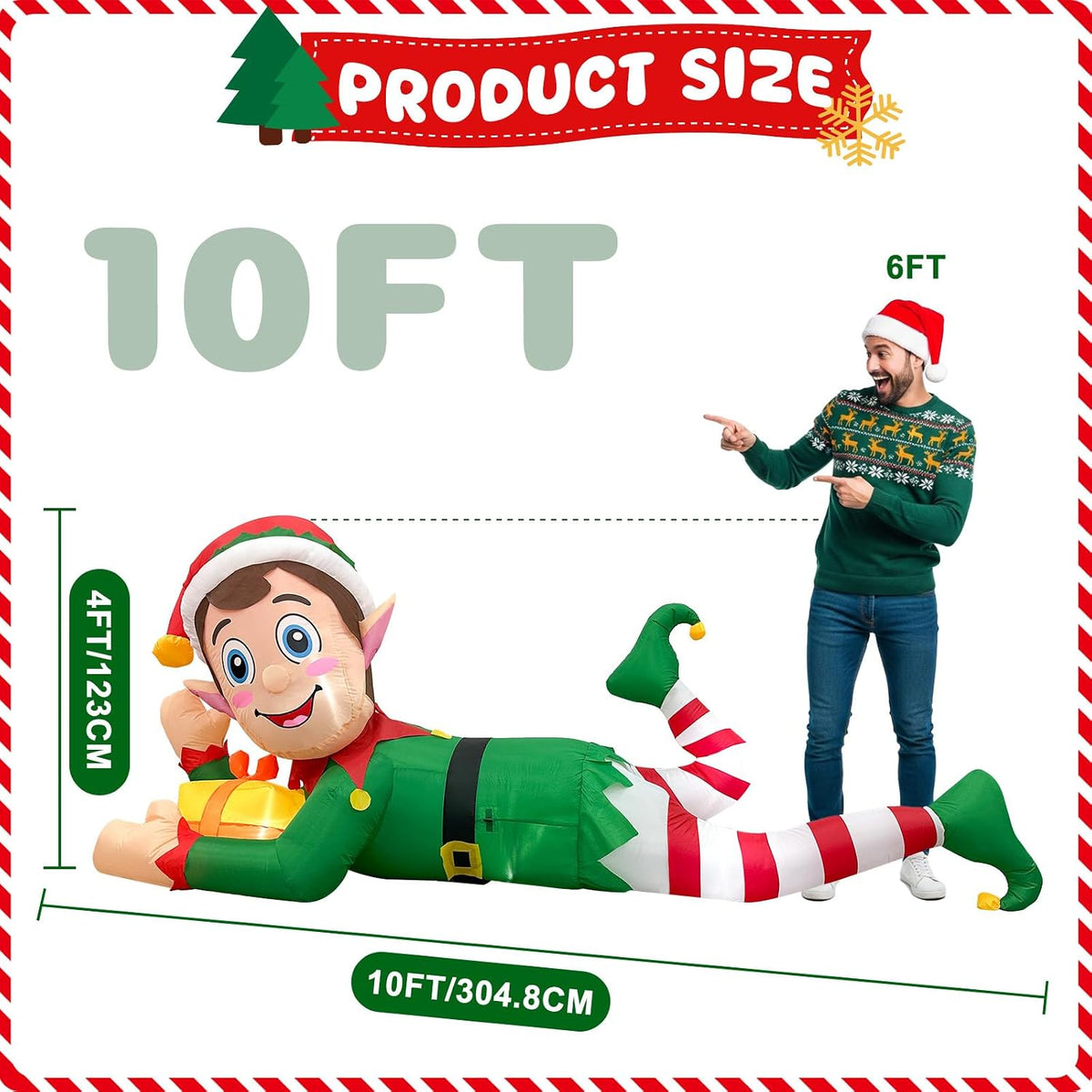 aerwo 10ft christmas inflatable outdoor decoration, giant lying, close-up detail