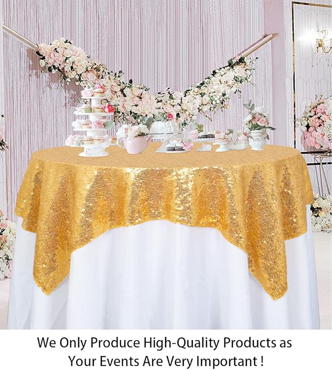 ShinyBeauty Sequin Tablecloth 72x72-Inch Gold Square Sequin Table Cover Glitter Table Cloth Christmas Table Linens for Wedding Party Halloween Thanksgiving Xmas New Year Decor -191008s (72x72-Inch)